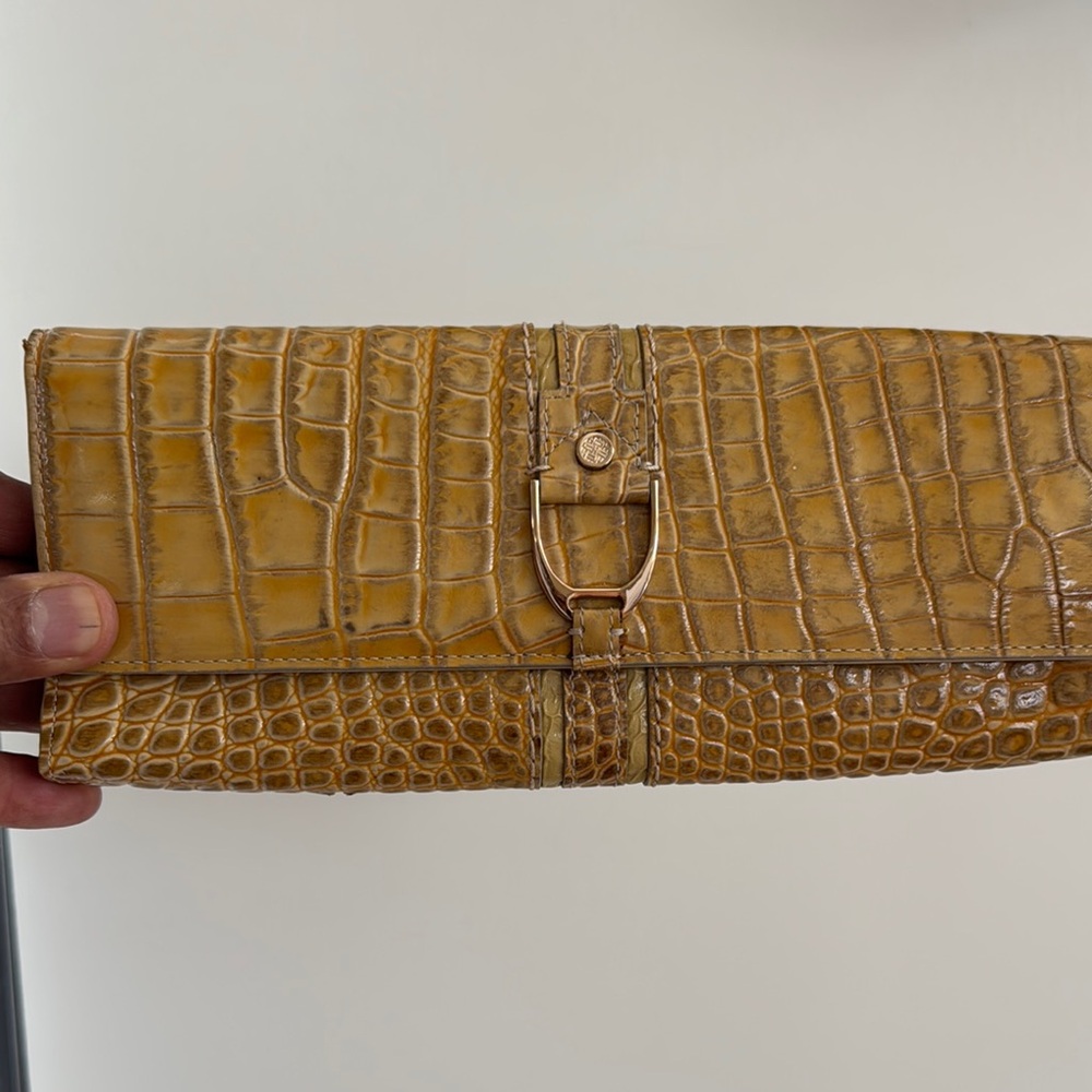 Elegant Tan Crocodile-Embossed Clutch Cole Haan